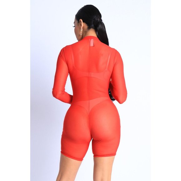 Women Sexy See Through Sheer Mesh Zip Up Bodysuit Jumpsuit Club Party Romper - Picture 8 of 10